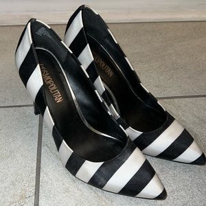 Cosmopolitan black and white striped heels size W8